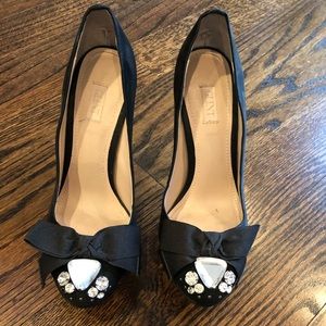 Black satin heel with rhinestone toe